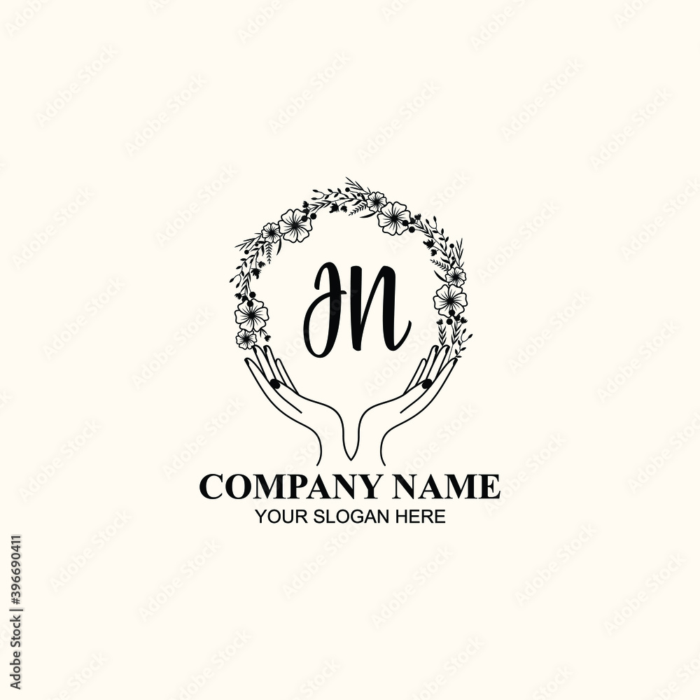 Initial JN Handwriting, Wedding Monogram Logo Design, Modern Minimalistic and Floral templates for Invitation cards