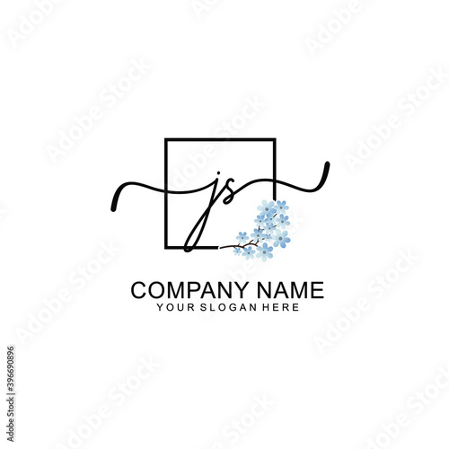 Initial JS Handwriting  Wedding Monogram Logo Design  Modern Minimalistic and Floral templates for Invitation cards