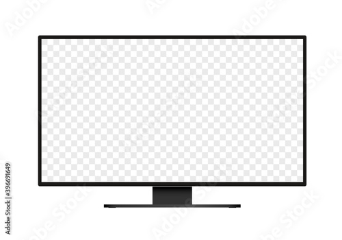 Flat design illustration of monitor for computer or television. Black frame with blank white screen for adding text or image. Isolated on white background, vector photo