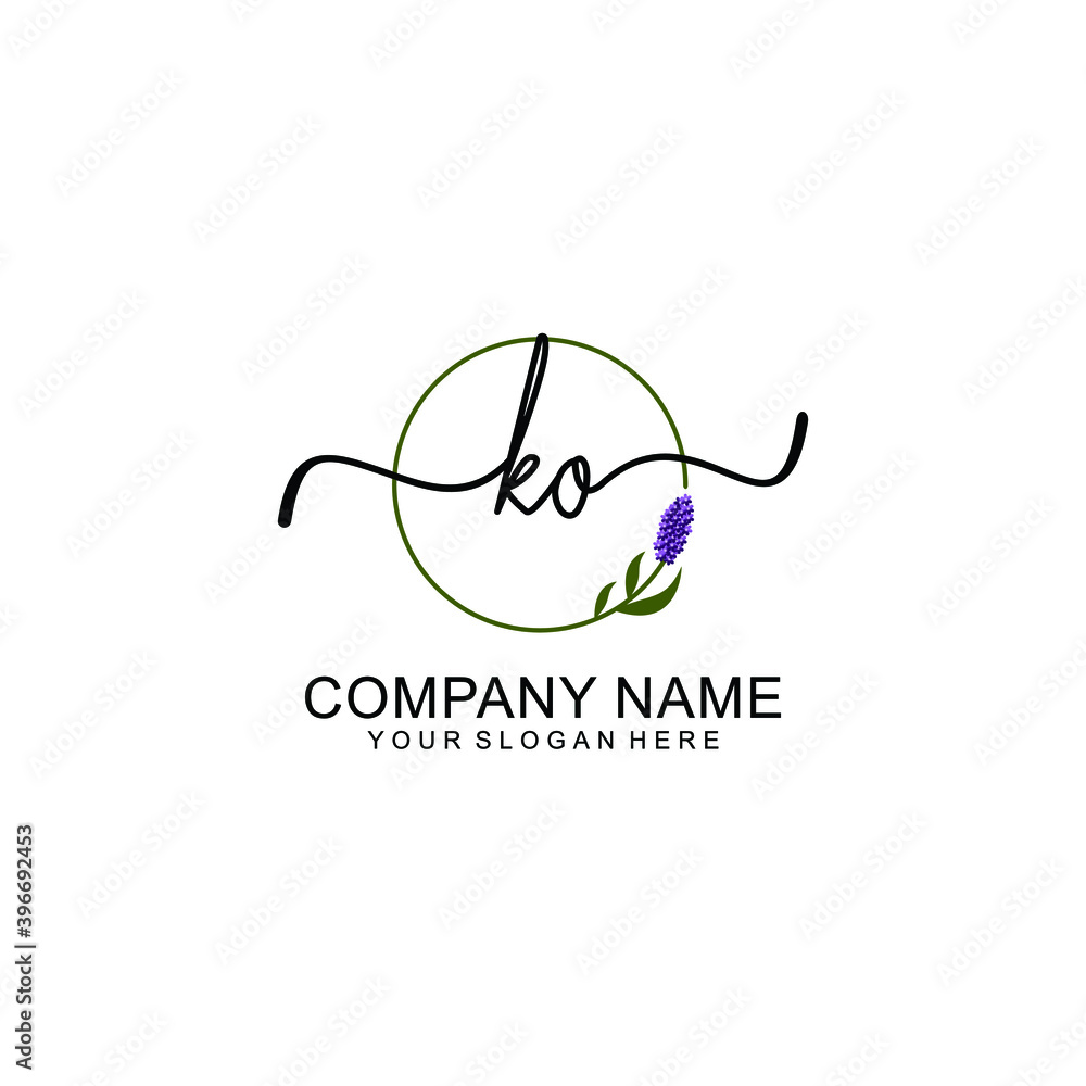 Initial KO Handwriting, Wedding Monogram Logo Design, Modern Minimalistic and Floral templates for Invitation cards