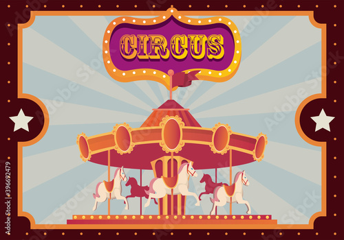 festival fairground carousel entertainment with banner in poster