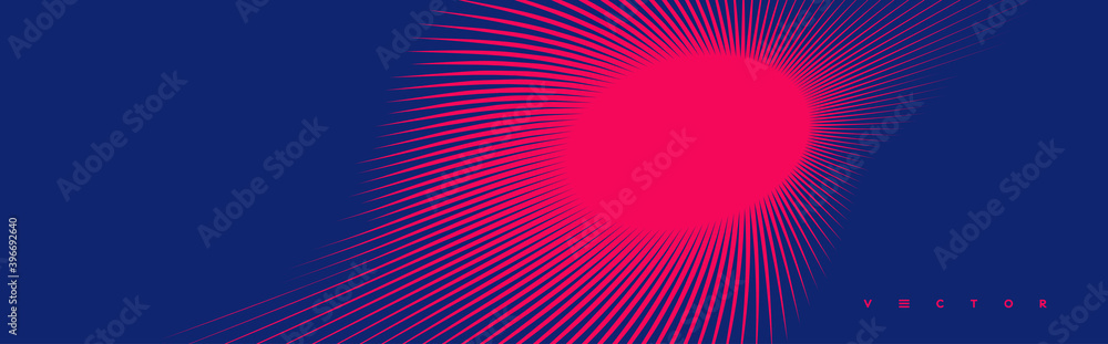 Red and blue sunburst pattern. Sun ray or star burst. Radial lines background. Explosion vector illustration with copy space.