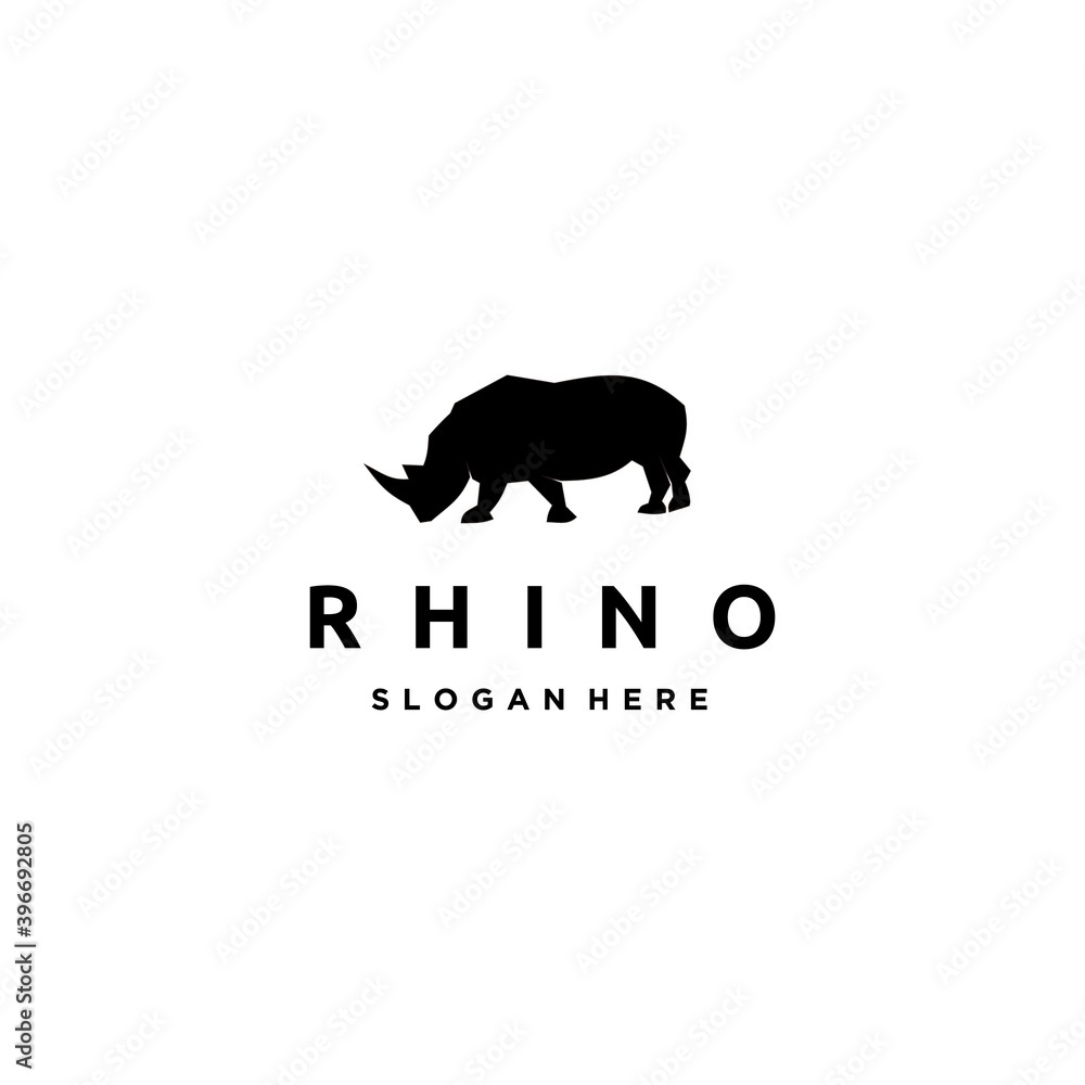 Obraz premium Silhouette of a Rhino Standing Isolated on White Background Vector Illustration