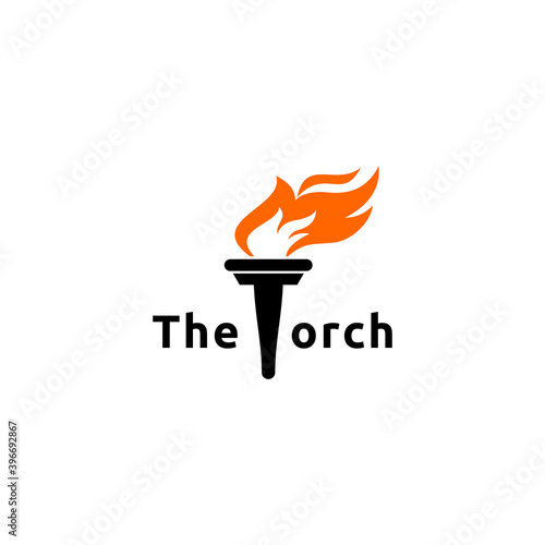 Initial Letter T Burning Torch Fire Flame with Pillar column Logo Design