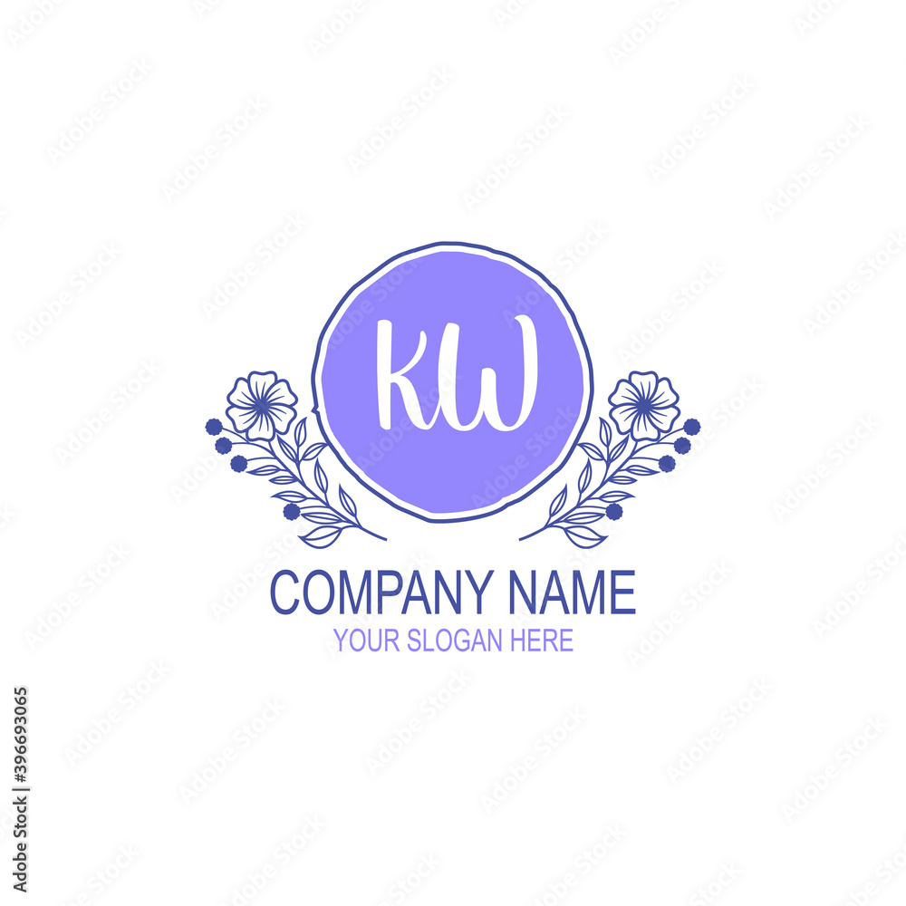 Initial KW Handwriting, Wedding Monogram Logo Design, Modern Minimalistic and Floral templates for Invitation cards