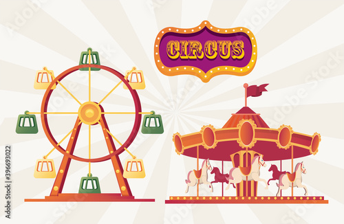 festival fairground carousel and fortune wheel