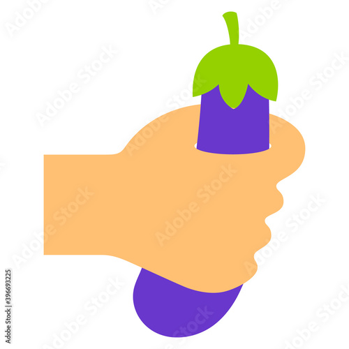 Vector Hand Holding Eggplant Flat Design