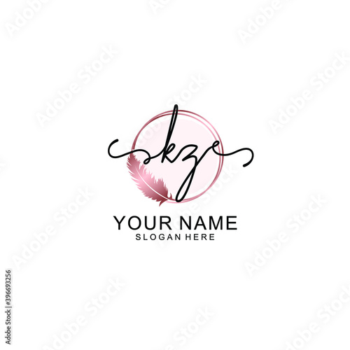 Initial KZ Handwriting, Wedding Monogram Logo Design, Modern Minimalistic and Floral templates for Invitation cards