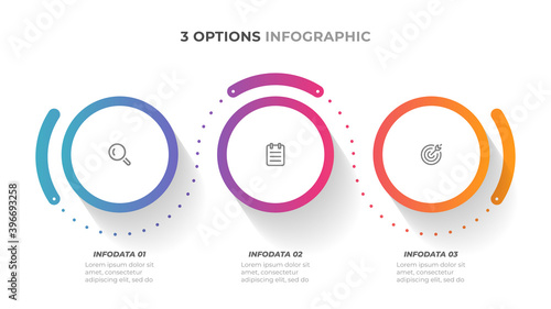 Timeline infographic design vector with circle and marketing icon. Business concept with 3 steps or options.