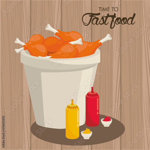 chicken thighs pot with sauces bottles delicious fast food