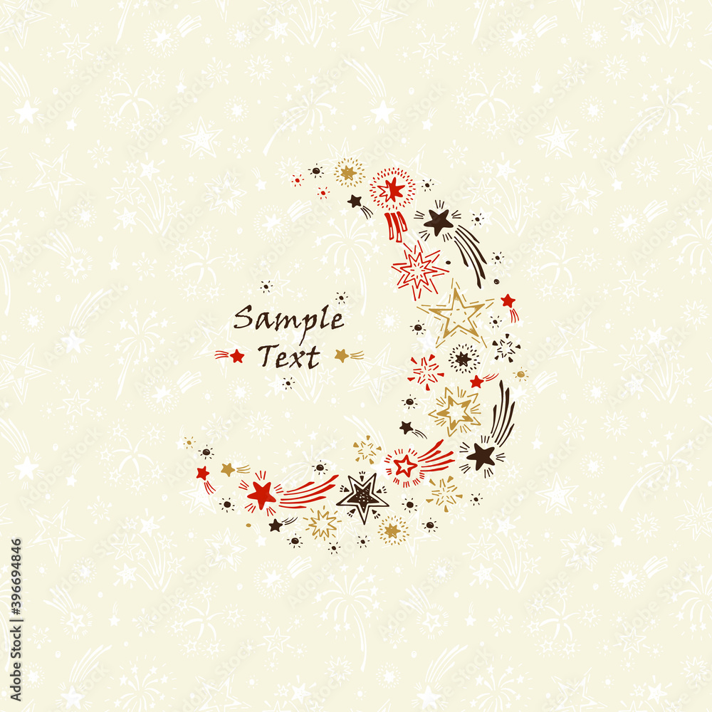 Obraz premium Stars. Crescent. Moon. Hand drawn doodle stars. Holiday card template - vector illustration.