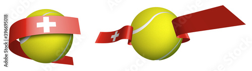 sports tennis ball in ribbons with colors Swiss flag. Rating of athletes in standings. World tennis competitions. Isolated vector on white background