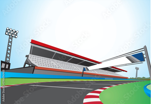 Race track background at day illustration of a factory