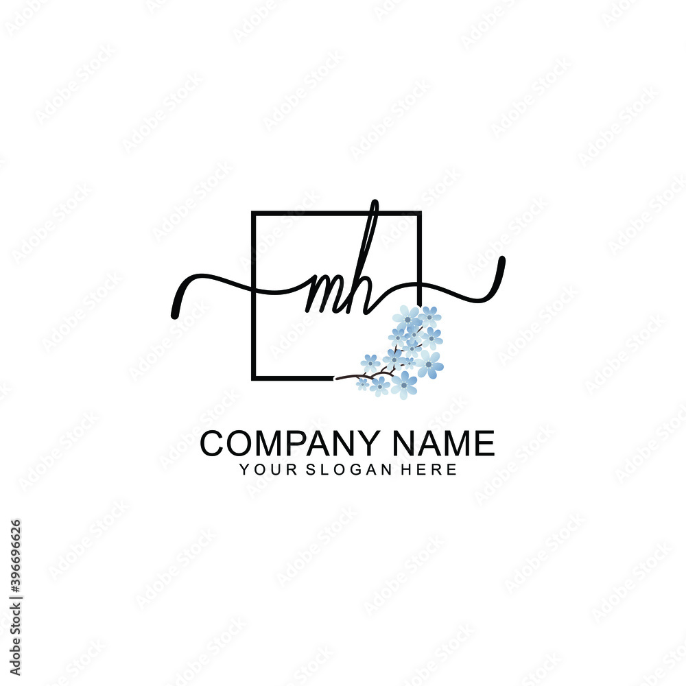 Initial MH Handwriting, Wedding Monogram Logo Design, Modern Minimalistic and Floral templates for Invitation cards