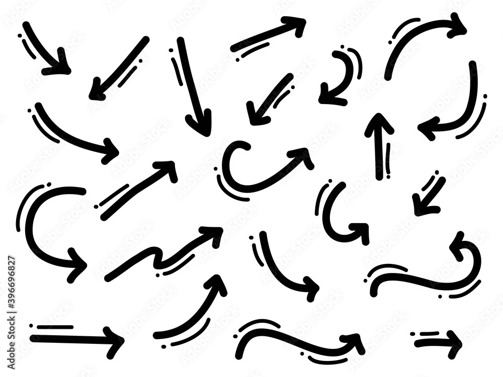 hand drawn Arrows icons Set. arrow icon with various directions. Doodle vector illustration. isolated on a white background hand drawn Arrows icons Set. arrow icon with various directions. Doodle vector illustration. isolated on a white background