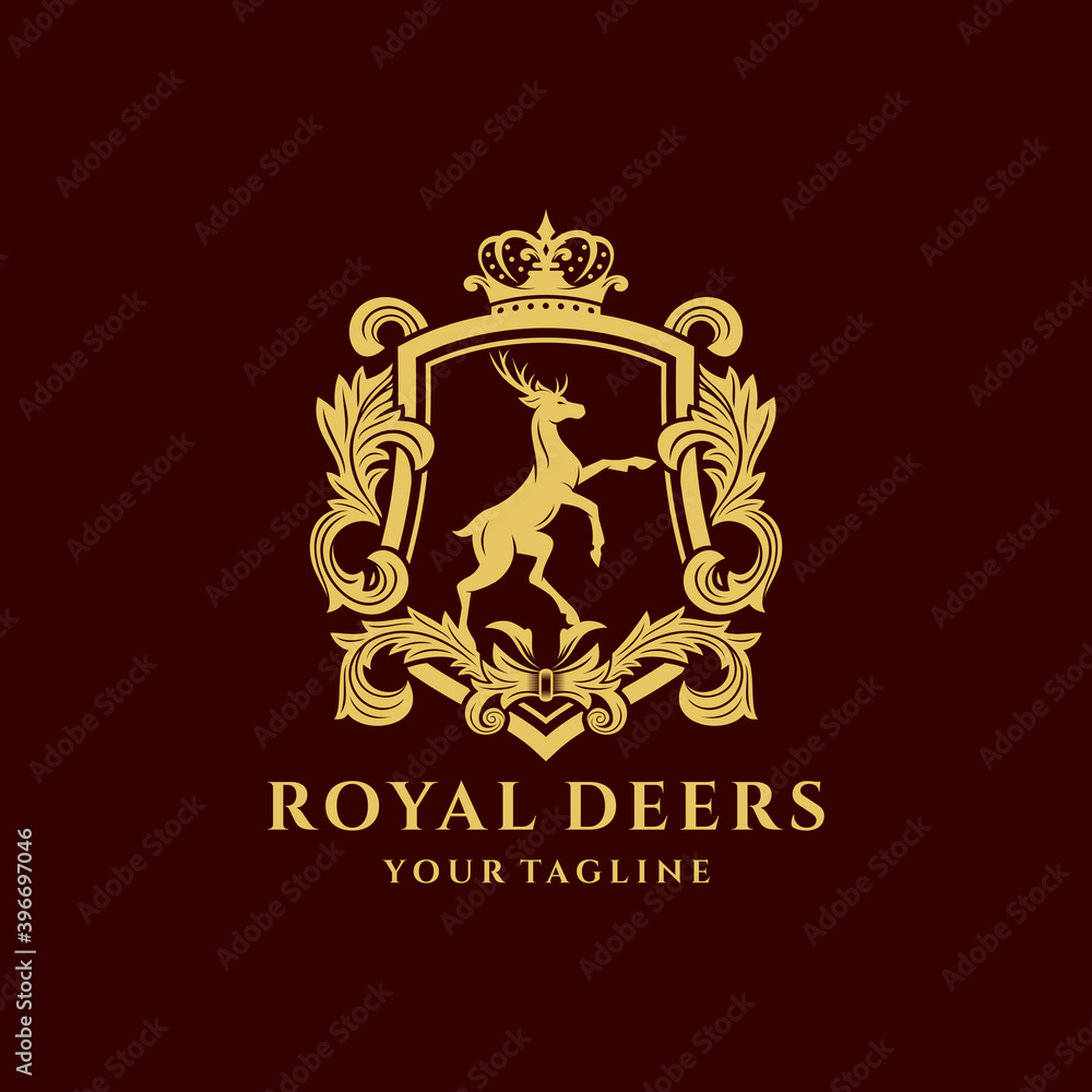 Fototapeta premium Royal Deer Crest Logo Template