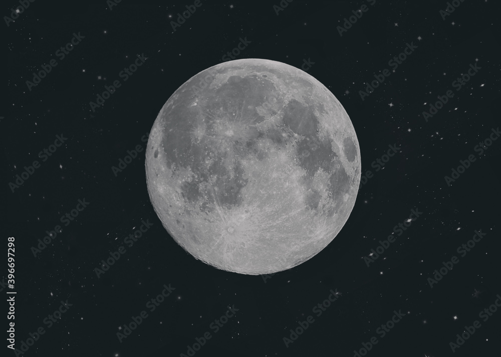 Fototapeta Full moon in the starry night sky.