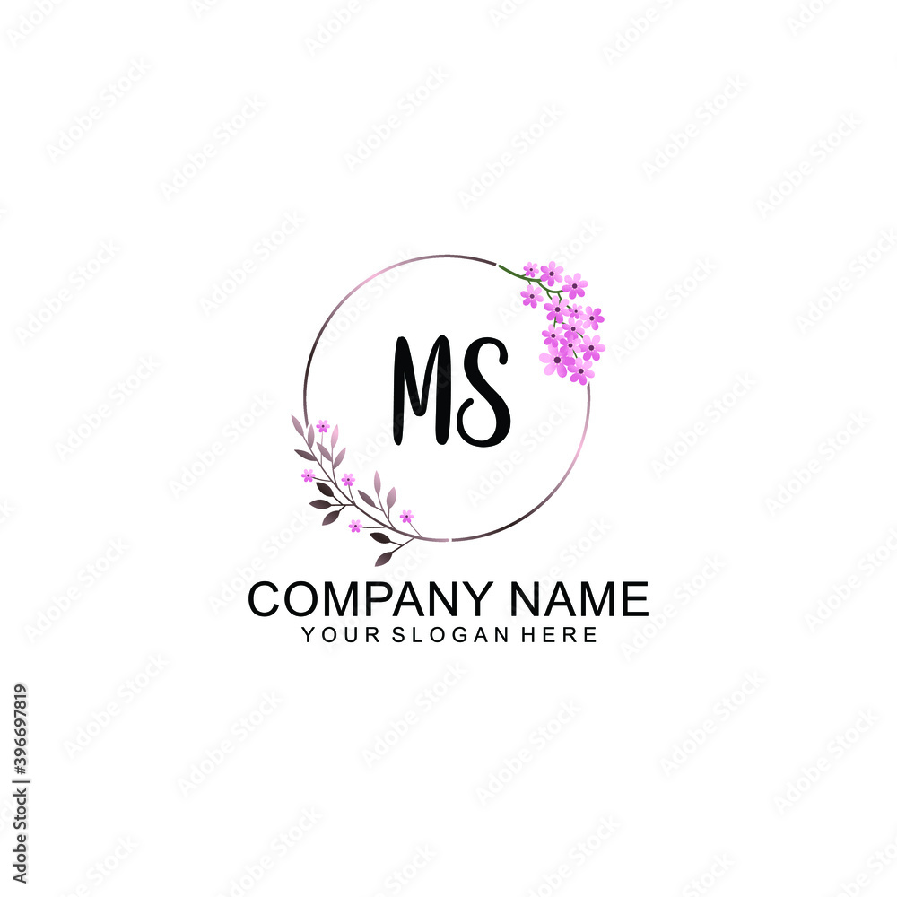 Initial MS Handwriting, Wedding Monogram Logo Design, Modern Minimalistic and Floral templates for Invitation cards