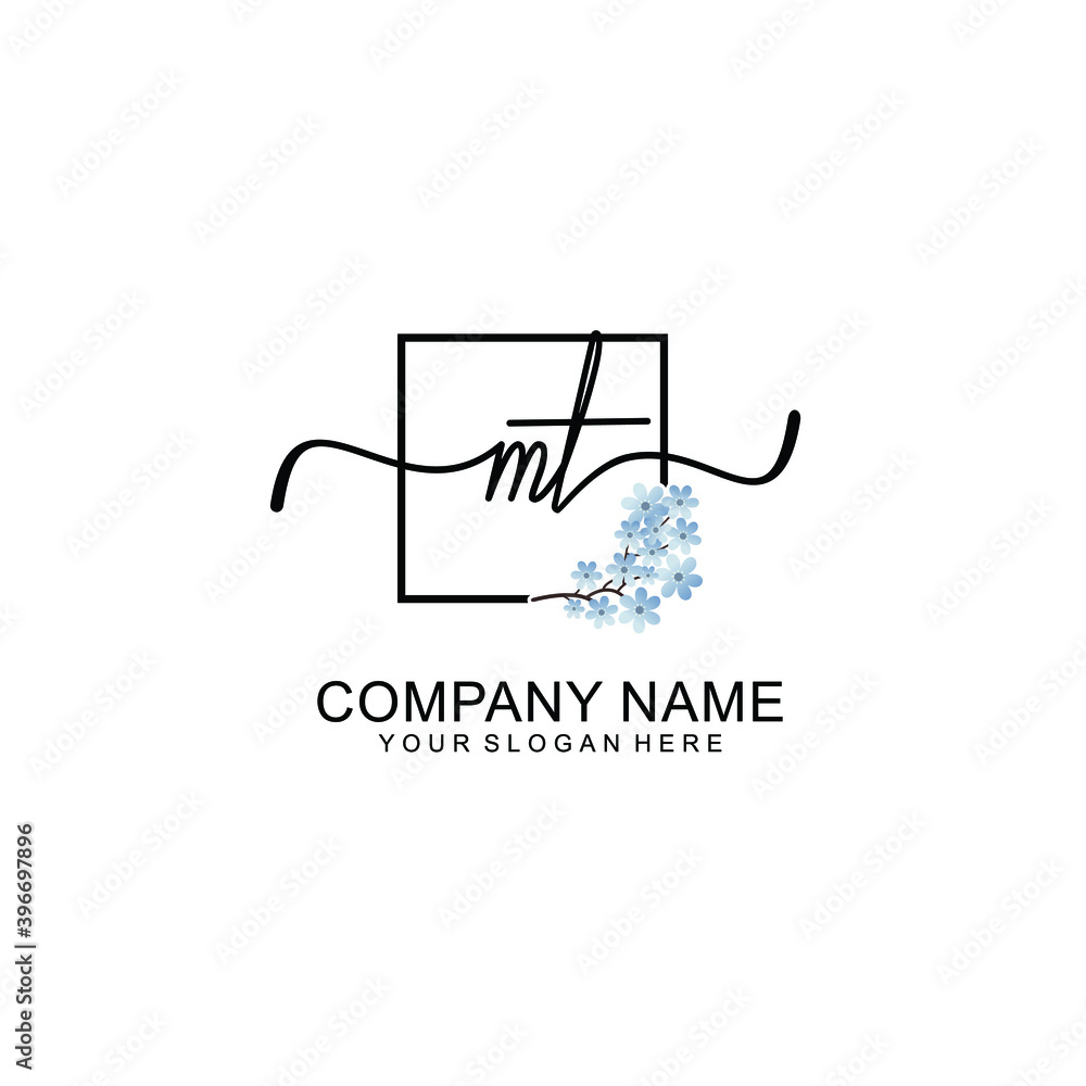 Initial MT Handwriting, Wedding Monogram Logo Design, Modern Minimalistic and Floral templates for Invitation cards
