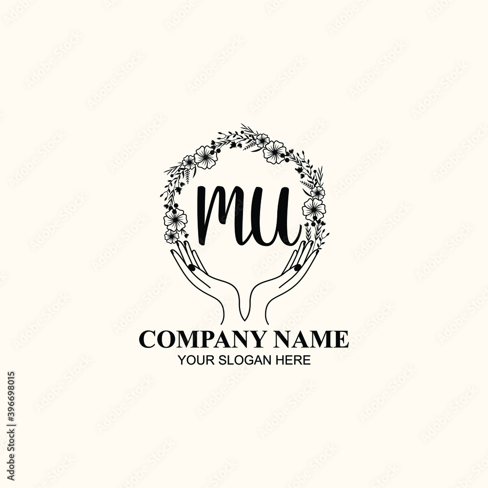 Initial MU Handwriting, Wedding Monogram Logo Design, Modern Minimalistic and Floral templates for Invitation cards