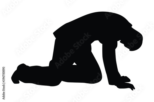 Crawling businessman silhouette vector on white