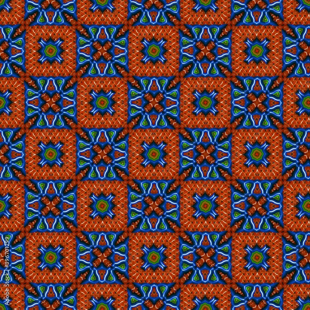 colorful symmetrical repeating patterns for textiles, ceramic tiles, wallpapers and designs.