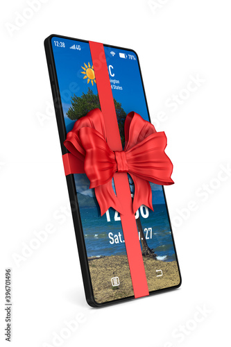 phone with bow on white bac...
