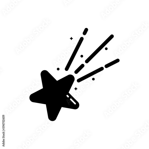 shooting star. Glyph color style .Space science astronomy icon symbol. Vector Illustration. Black Siluet