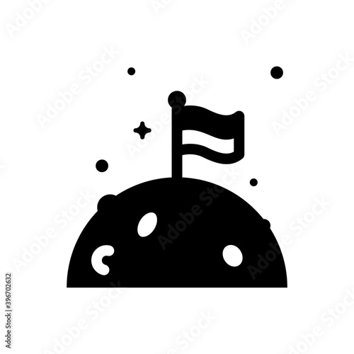 flag in moon. Glyph color style .Space science astronomy icon symbol. Vector Illustration. Black Siluet