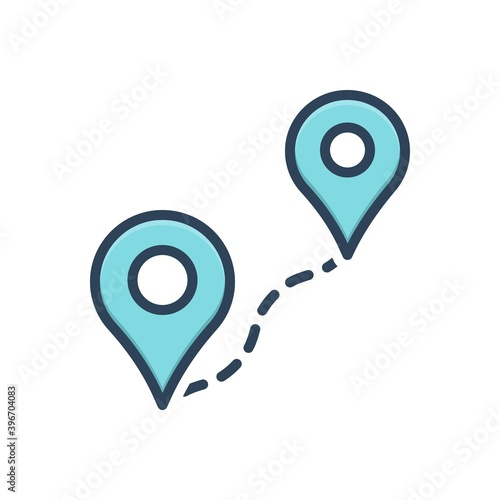 Color illustration icon for distance direction location journey travel navigation marker route path