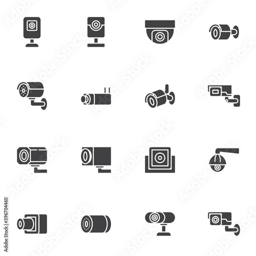 CCtv camera vector icons set, modern solid symbol collection, filled style pictogram pack. Signs, logo illustration. Set includes icons as webcam, spy cam, dome surveillance, security system camera