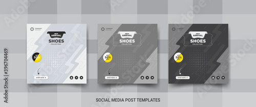 Sports shoes social media post, square banner design for social media 
