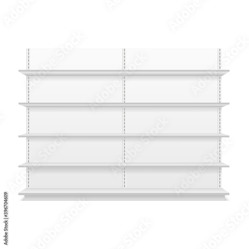 White empty market retail store shelves isolated on white background. Vector