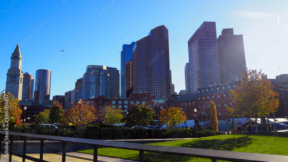 Boston Public Garden and Boston city view, Boston, massachusetts,USA