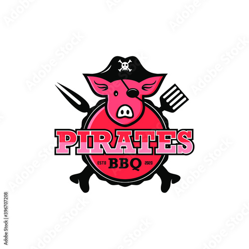 pirates bbq pork grill vector logo badge