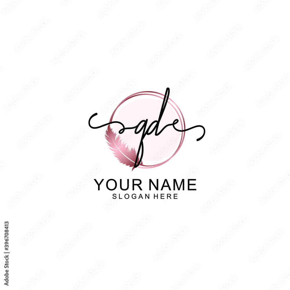 Initial QD Handwriting, Wedding Monogram Logo Design, Modern Minimalistic and Floral templates for Invitation cards