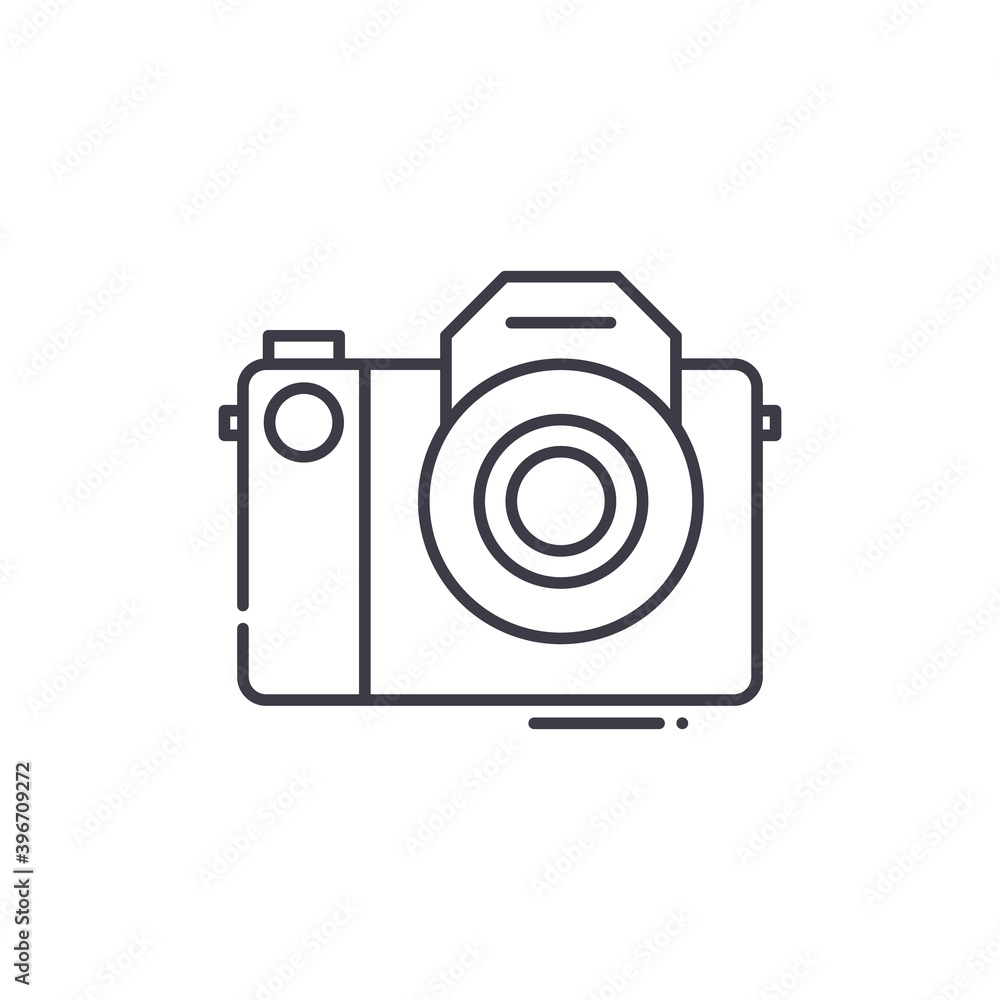 Mirrorless camera icon, linear isolated illustration, thin line vector, web design sign, outline concept symbol with editable stroke on white background. Mirrorless camera icon, linear isolated illustration, thin line vector, web design sign, outline concept symbol with editable stroke on white background.