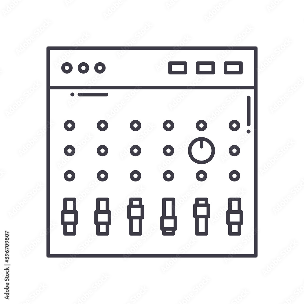 Mixing board icon, linear isolated illustration, thin line vector, web design sign, outline concept symbol with editable stroke on white background. Mixing board icon, linear isolated illustration, thin line vector, web design sign, outline concept symbol with editable stroke on white background.