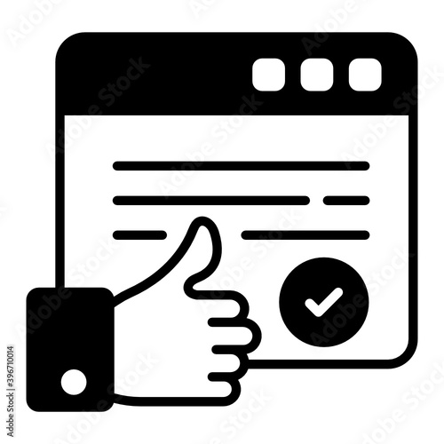 Verified Webpage Concept, Checked and Approved Vector Glyph Icon Design, Cloud computing and Internet hosting services Symbol on White background