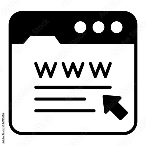 www click vector Glyph icon design, Cloud computing and Internet hosting services Symbol on White background, Web Site Address Sign, Website Browser Concept,  Logon to Web App 