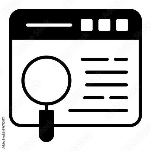Search Engine Vector Glyph Icon Design, Keyword Find Sign, Seo and Digital Marketing Symbol on White background, Browser Finder Concept, Data Explorer with Magnifier Design, 