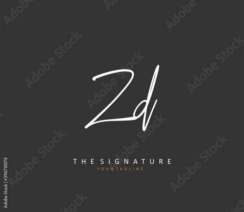 ZD Initial letter handwriting and signature logo. A concept handwriting initial logo with template element.