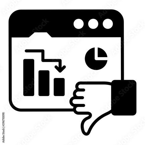 Low Click through rate Concept, Financial Loss with Small down trend Graph Vector Icon Design, SEO and Digital Marketing Symbol on White background, Decreased CTR Sign 