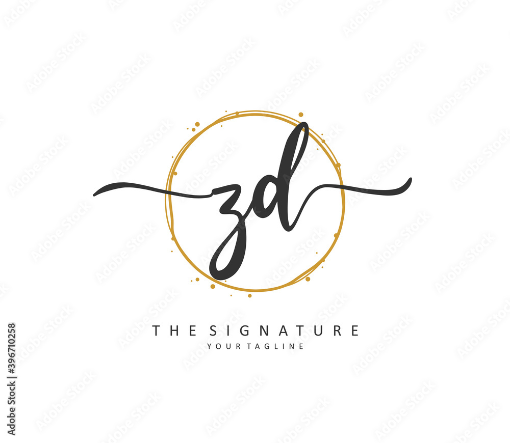 ZD Initial letter handwriting and signature logo. A concept handwriting initial logo with template element. ZD Initial letter handwriting and signature logo. A concept handwriting initial logo with template element.