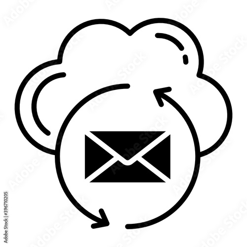 Cloud Server Messaging Vector Glyph Icon Design, Cloud computing and Web hosting services Symbol on White background, Hosted Email Concept, 