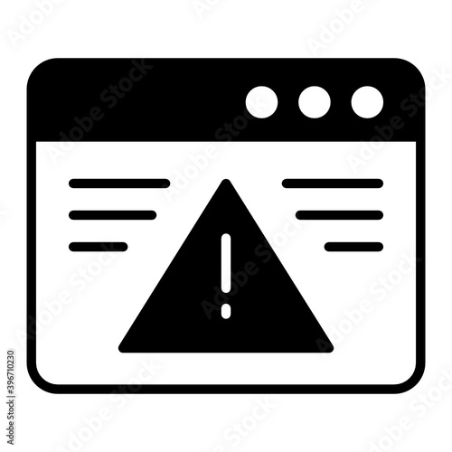 Browser with Exclamation marks Vector Icon Design, Cloud computing and Internet hosting services Symbol on White background, webpage error concept, Problem with Website 