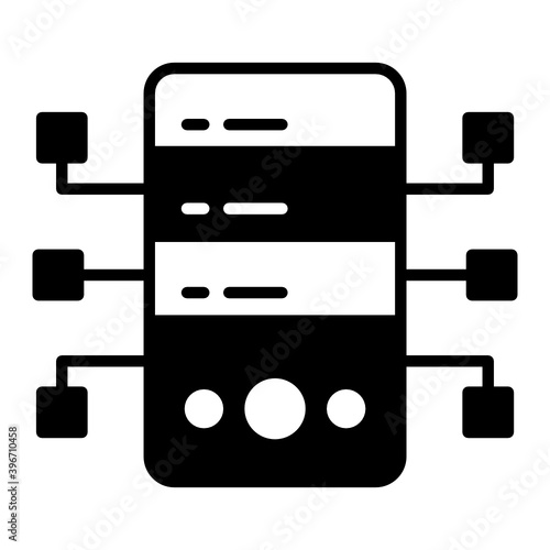 Backup Server Concept, Supercomputer Nodes and Branches Concept Vector Glyph Icon Design, Cloud computing and Internet hosting services Symbol on White background 