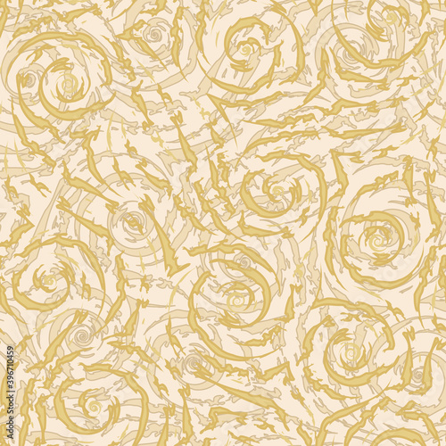 Vector seamless pattern of torn stripes or waves in Fortuna Gold color. Spiral stripes texture and corners bright yellow texture for paper fabric decoration.