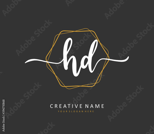 HD Initial letter handwriting and signature logo. A concept handwriting initial logo with template element.
