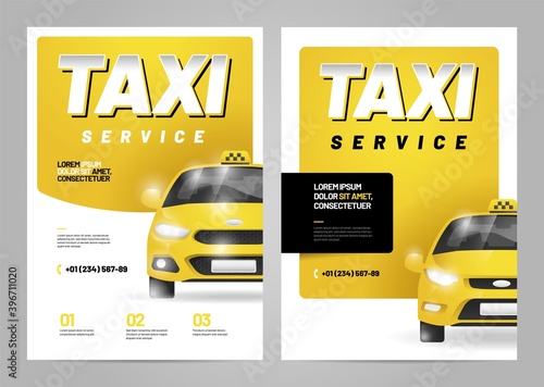 Design for advertising a taxi service. Vector layout with taxi car. Adapt for poster, flyer, banner or social media.